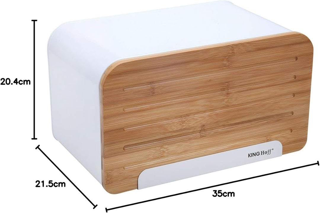 KINGHOFF Iweks Eleganter trendiger Brotkasten mit Holzdeckel (Schneidebrett) Weiss, Weiss