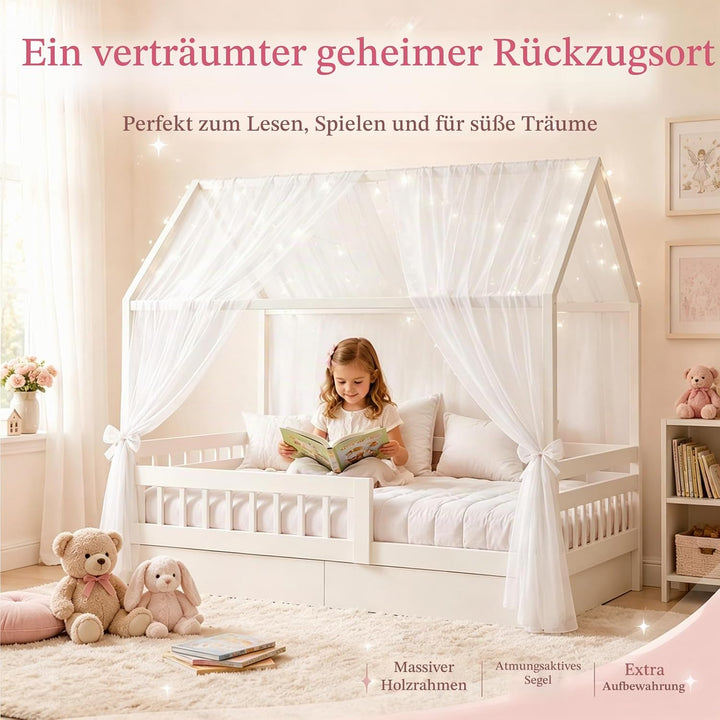 Kinderbett Himmel Vorhang 2er Pack, Moskitonetz mit Mückenschutz für Kinderbett, Luftdurchlässiger B