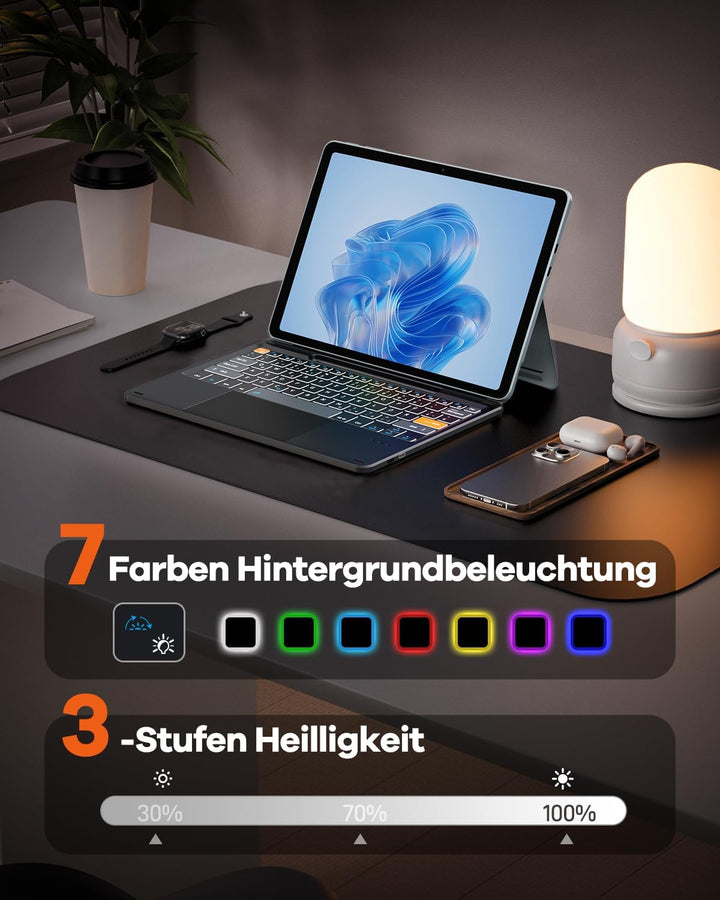 Doohoeek Bluetooth Tastatur für Surface Pro 12 2025, Kabellose Beleuchtete Tastatur, Ultraslim Keybo