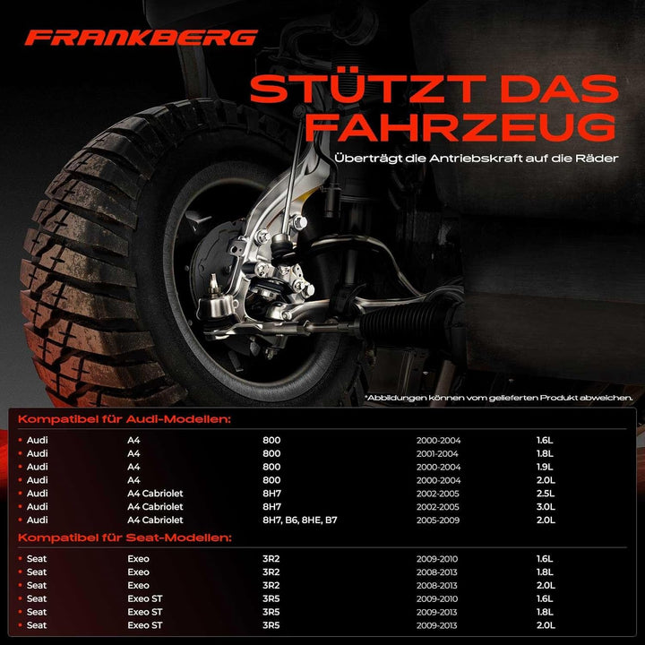 Frankberg Achsschenkel Radaufhängung Hinten Rechts Kompatibel mit A4 8E2 B6 1.6L-3.0L 2000-2004 A4 8