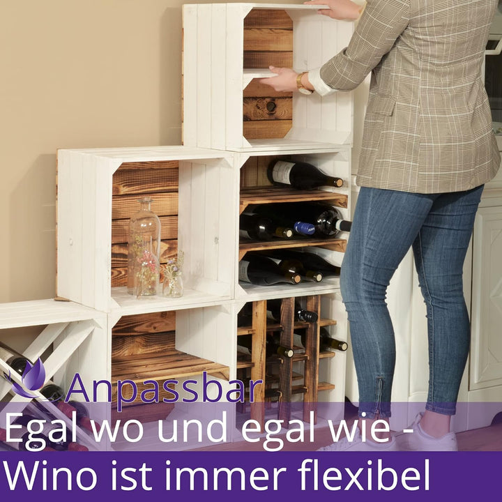 CHICCIE Weinregal Wino aus Holz - Weiss Geflammt X Regal Holzkiste 1 X