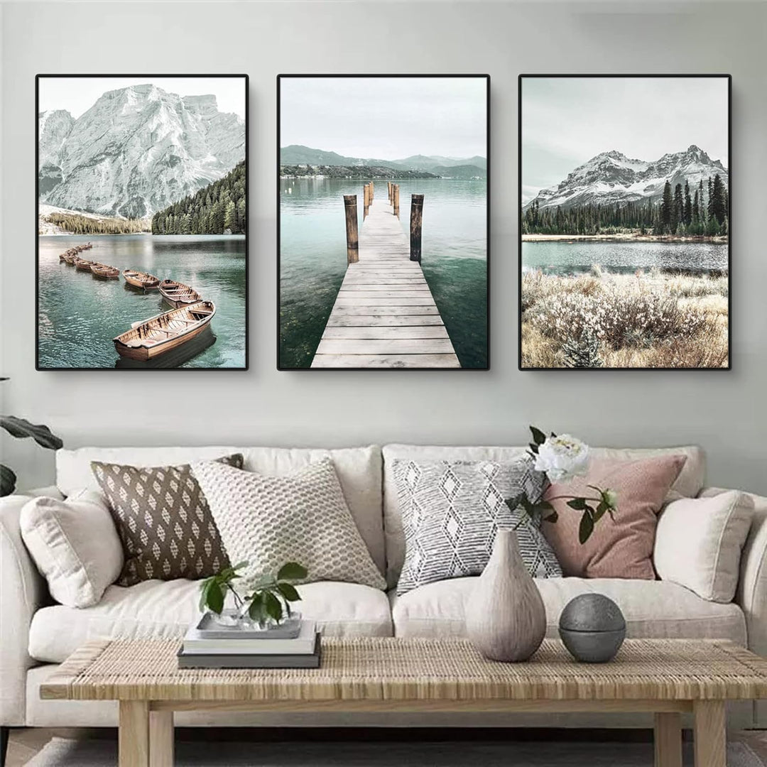 3er Poster Set, Moderne Bergen Seen und Blumen Bilder Set, Natürliche Landschaftsbilder Wandbilder f