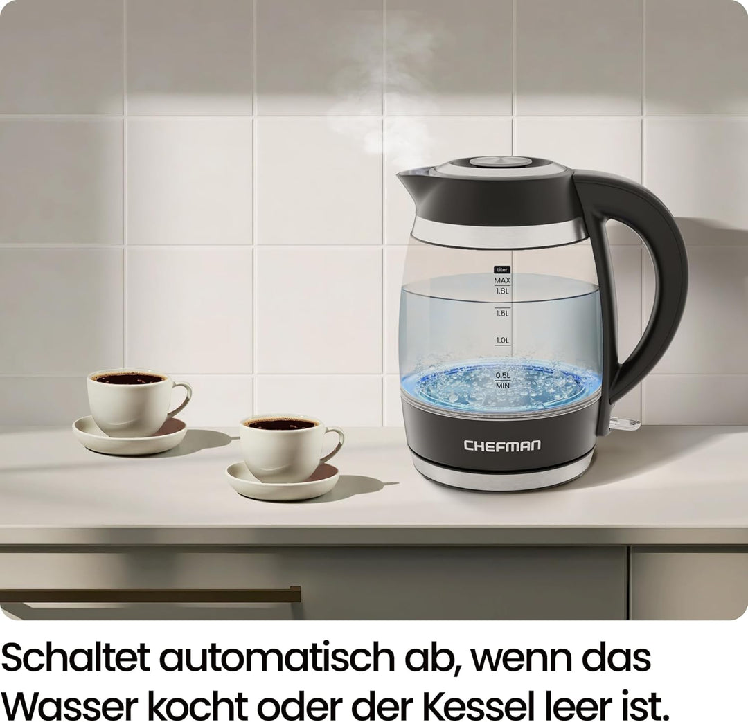 Chefman Elektrischer Wasserkocher, 1.8L 3000W, abnehmbarer Deckel, automatische Abschaltung, Trocken