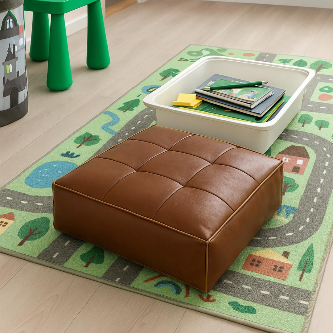 Eckiger Pouf Hocker – Ungefüllter PU Kunstleder Sitzpouf, 45x45x15 cm, DIY Füllung mit Alten Materia
