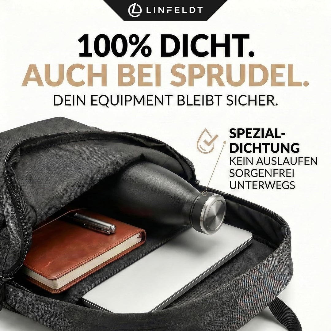 LINFELDT® 1L Trinkflasche Edelstahl Isoliert 24H Auslaufsicher + Sprudel | 1000ml Wasserflasche geig