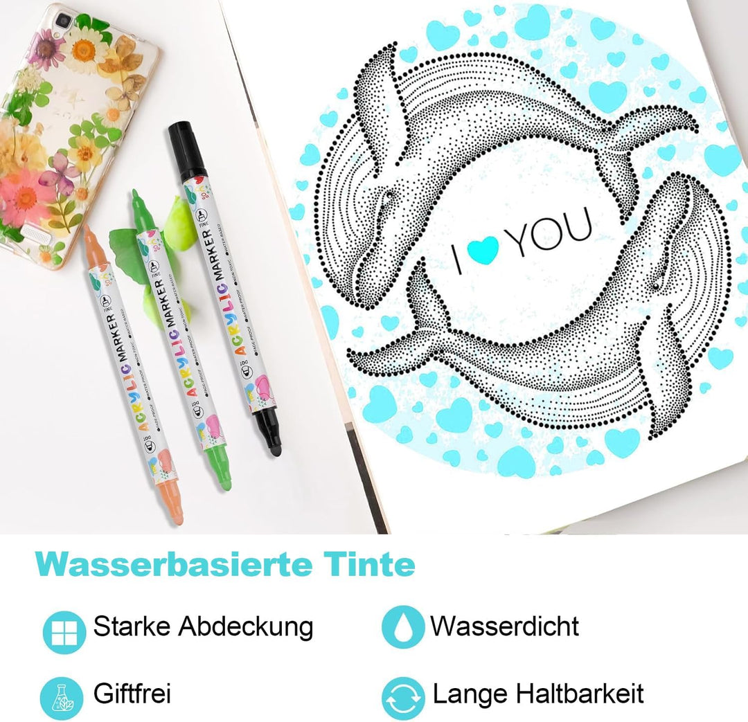 KEMYR 72 Farben Acrylstifte Set mit Doppelspitze, Acrylmarker Wasserfeste für Steine, Holz, Glas & P