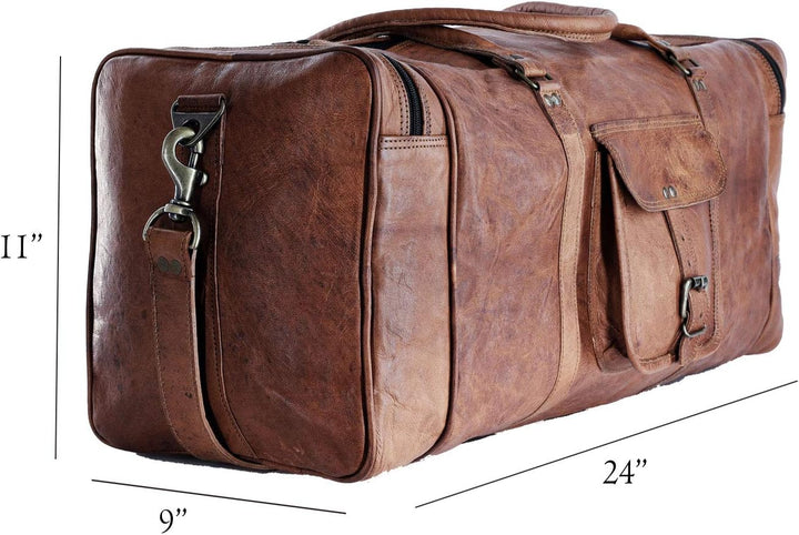 Leder-Seesäcke gross 24 Zoll Square Duffel Travel Gym Sports Overnight Weekender Ledertasche für Män