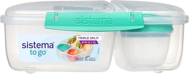 Sistema TO GO Triple Split Brotdose mit Joghurtbehälter | 2L luftdichter und stapelbarer Lunchbox fü
