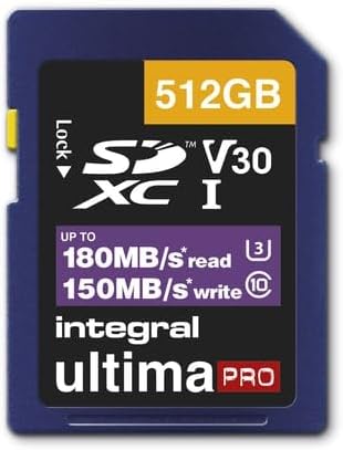 Integral SD Karte 512GB 4K Video Lesegeschwindigkeit 180MB/s und Schreibgeschwindigkeit 150MB/s SDXC