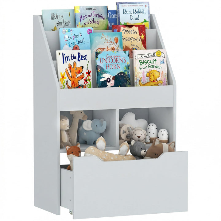 HOMCOM Kinder Bücherregal Kinderregal mit Schublade, 3 Ablagefächern und 2 offenen Fächern, Aufbewah