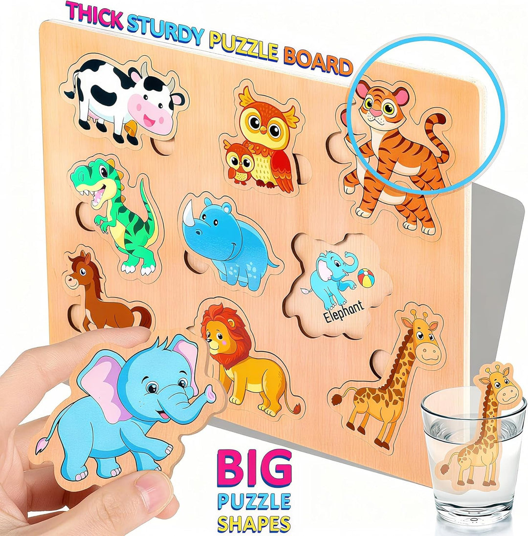 lenbest 6er Set Kinder Holzpuzzle - Montessori Spielzeug - Tier Alphabet Nummer Fahrzeuge Form Fruch