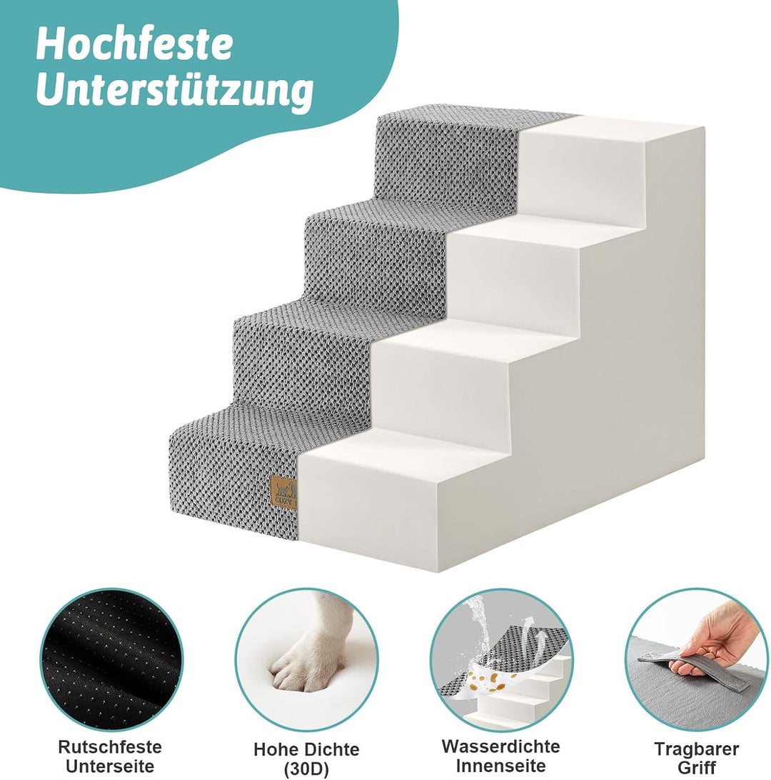 COZY KISS Hundetreppe für Kleine Hunde, 4Stufen Breiter Haustiertreppe für Bett Couch Auto, 45cm Hoc