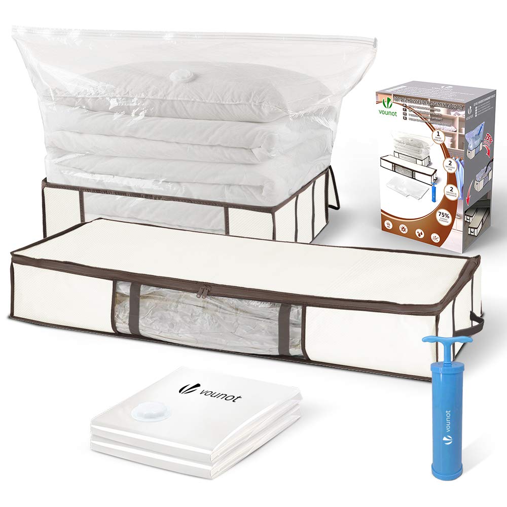 VOUNOT® 2 Stück Unterbett Aufbewahrungstasche mit Vakuumbeutel, Vakuum Aufbewahrungstasche mit Sicht