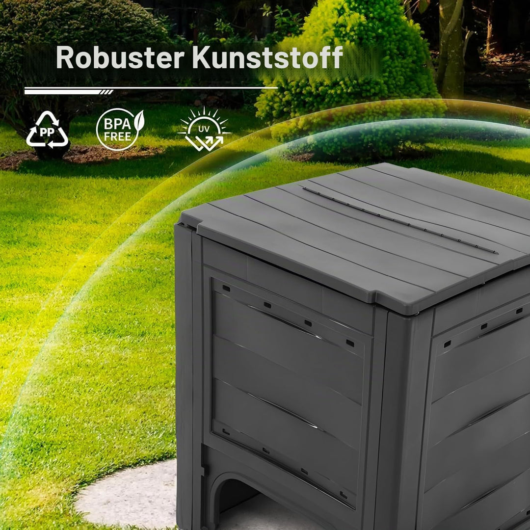 Avilia Komposter für den Garten, Kompostbehälter mit Frontzugang, Polypropylen, 260 l, 60 x 60 x 73