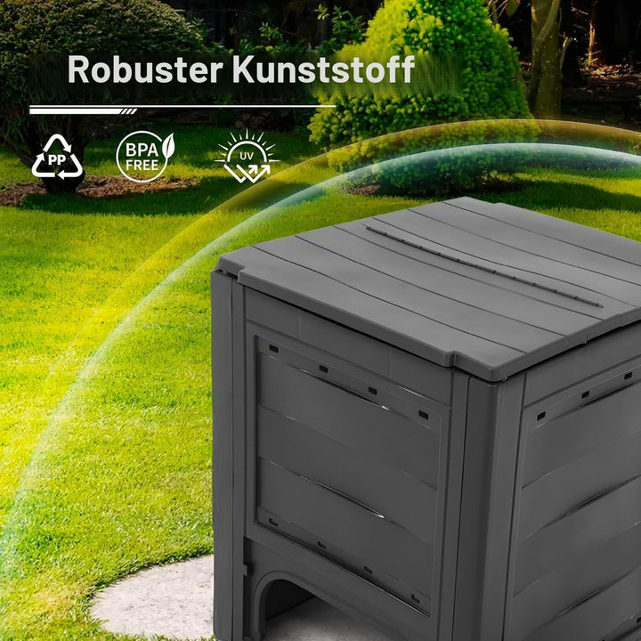 Avilia Komposter für den Garten, Kompostbehälter mit Frontzugang, Polypropylen, 260 l, 60 x 60 x 73