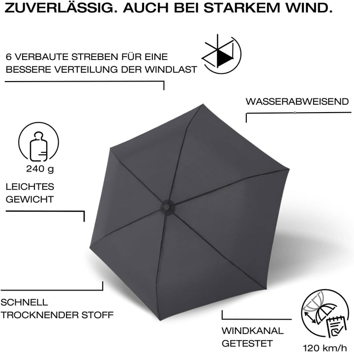 Knirps C.250 Light Duomatic Taschenschirm Automatik Reiseschirm windstabil Black, Black
