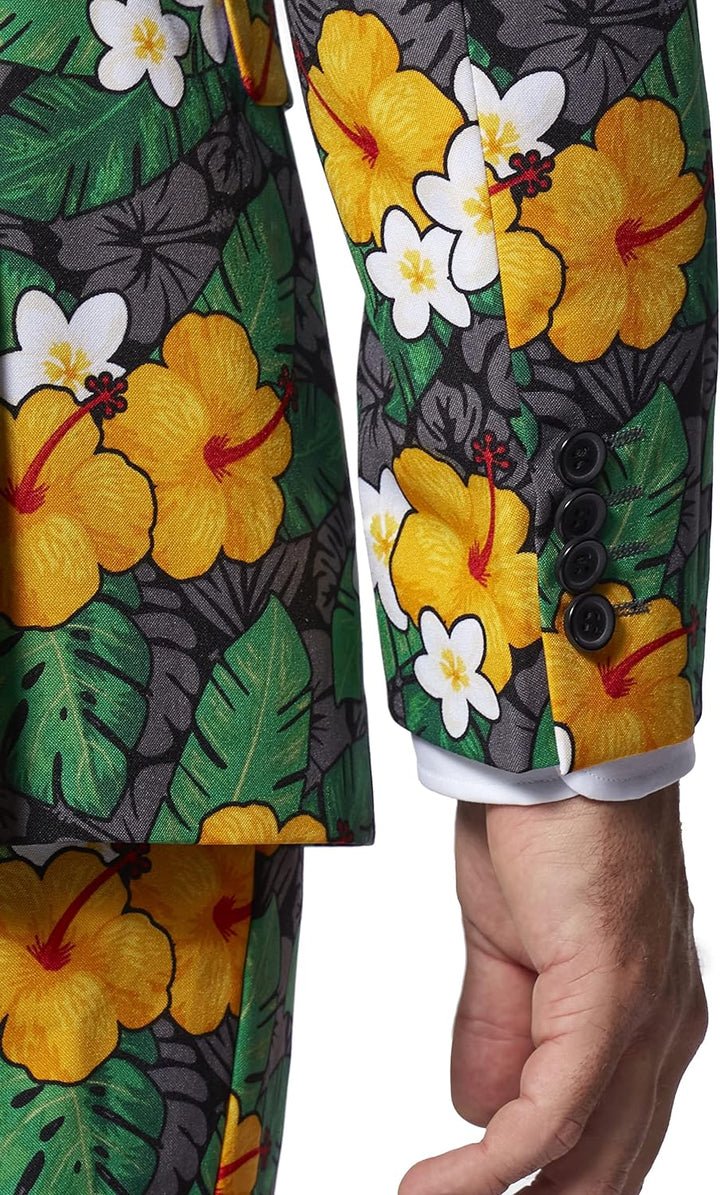 OppoSuits Herrenanzug - Sommer-Outfit mit tropischen Blumen - schmale Passform - Grün und gelb - Ink