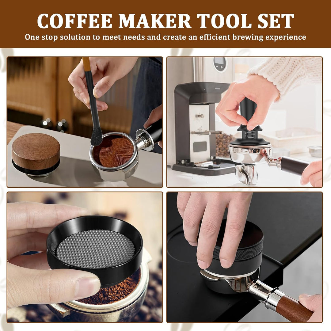 Espresso Tamper Set 51mm mit Espresso Nadel, Kaffee Tamper mit Distributor Tampermatte, Dosierring 5