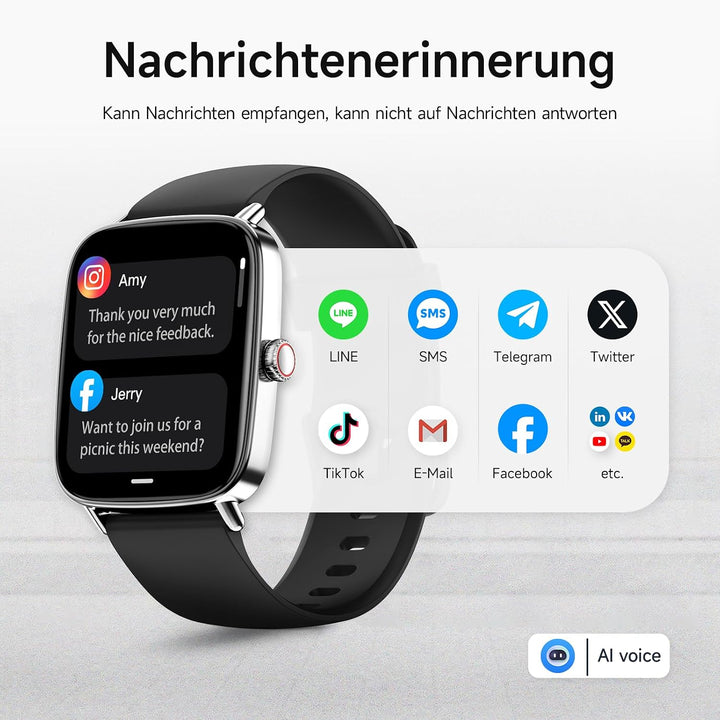 Smartwatch Herren Damen mit Telefonfunktion,1.85" HD Uhren mit Herzfrequenz Schlafmonitor SpO2 Schri