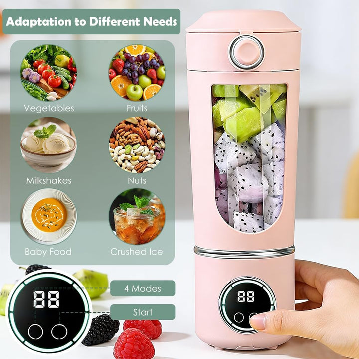 700 ML Tragbarer Mixer Smoothie Maker To Go, SGZIOO Portable Blender mit LED Display, 12 Klingen, Kl