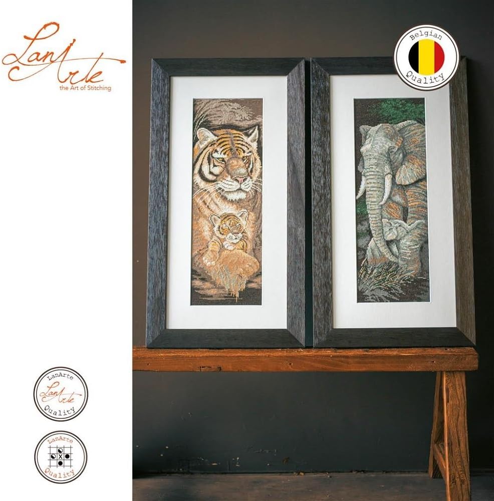 Lanarte Zählmusterpackung Tiger Mutter & Welpe Aida Kreuzstichpackung, Baumwolle, Mehrfarbig, 20 x 5