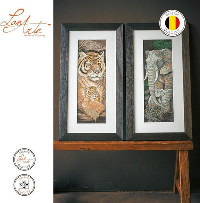 Lanarte Zählmusterpackung Tiger Mutter & Welpe Aida Kreuzstichpackung, Baumwolle, Mehrfarbig, 20 x 5