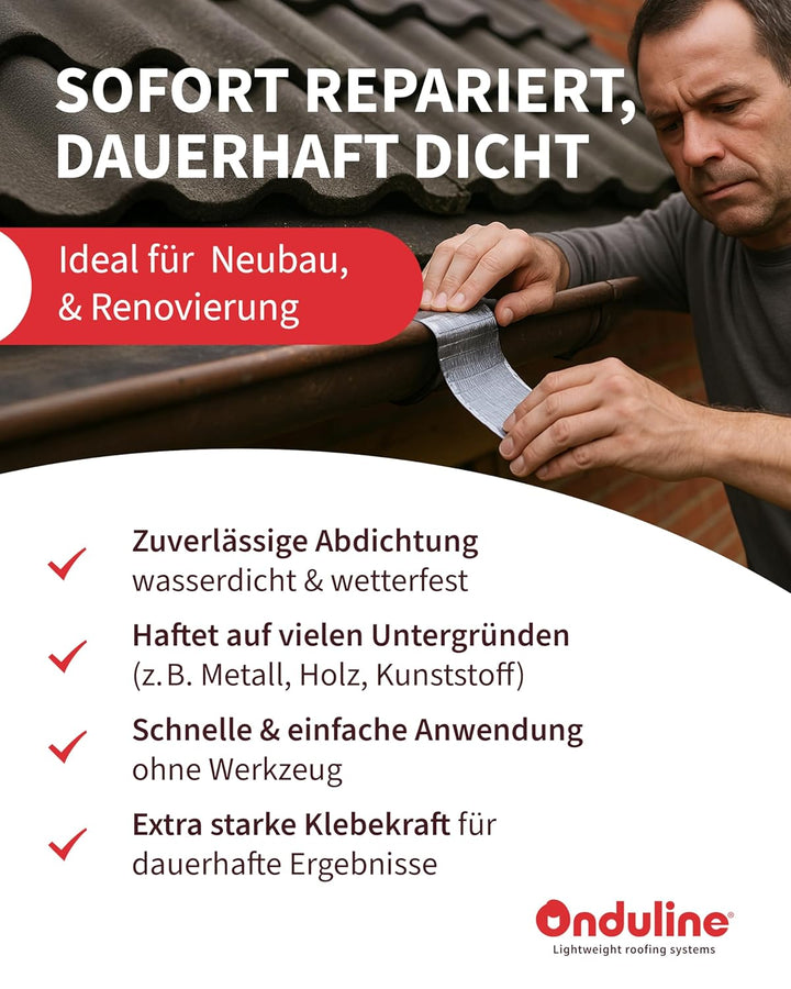 Onduline – Onduband Easy Bitumen Dichtungsband 5m x 10cm – Kaltselbstklebendes Bitumenband wasserdic