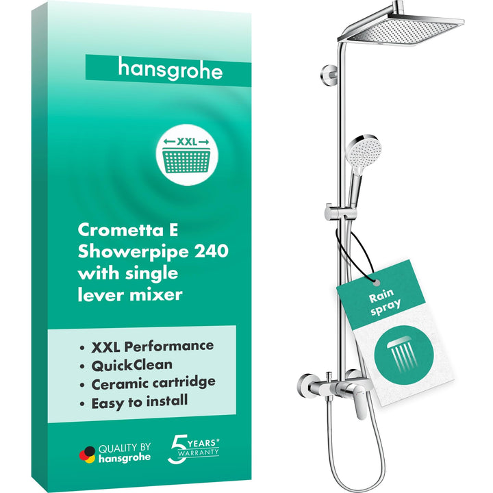 hansgrohe Crometta E - Duschsystem mit Einhebelmischer, Regendusche (240 x 240 mm) mit Armatur, Hand