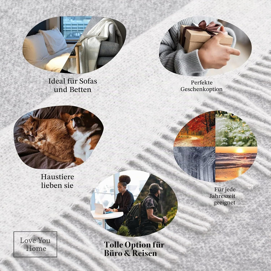 LYHome Merino Decke - Kuscheldecke Tagesdecke Sofa Wolldecke, Blanket Überwurfdecke Sofadecke Wohnde