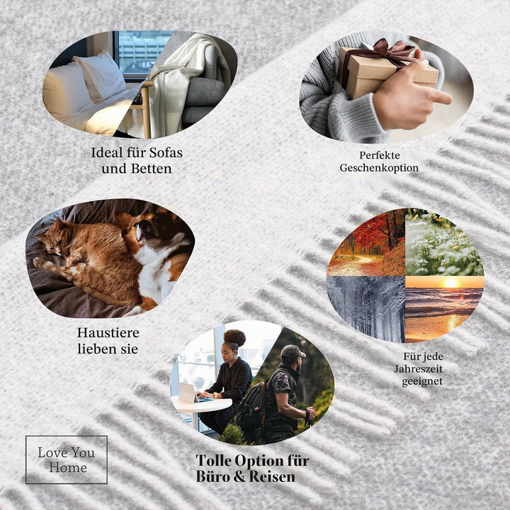 LYHome Merino Decke - Kuscheldecke Tagesdecke Sofa Wolldecke, Blanket Überwurfdecke Sofadecke Wohnde