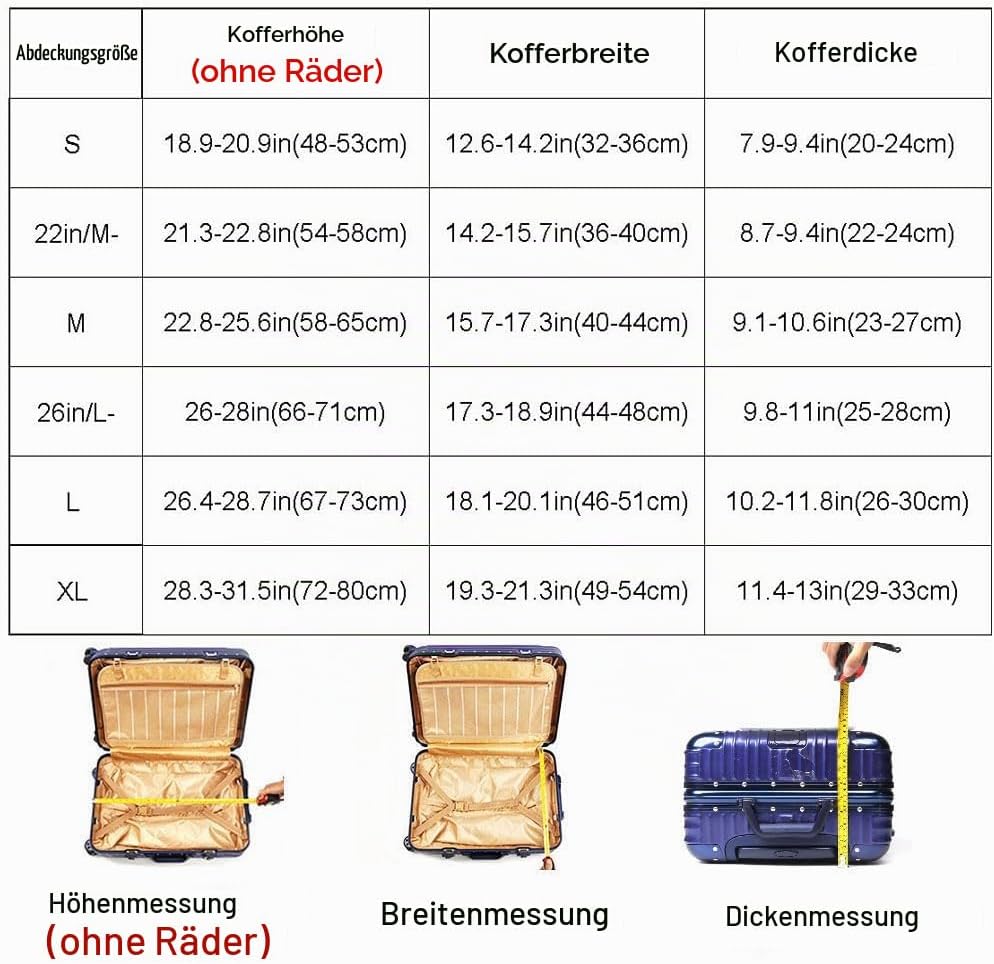 MosaiRudo Dickere Kofferhülle, Elastische Koffer-Abdeckungen Passend für 18-32 Zoll Koffer, Gepäckab