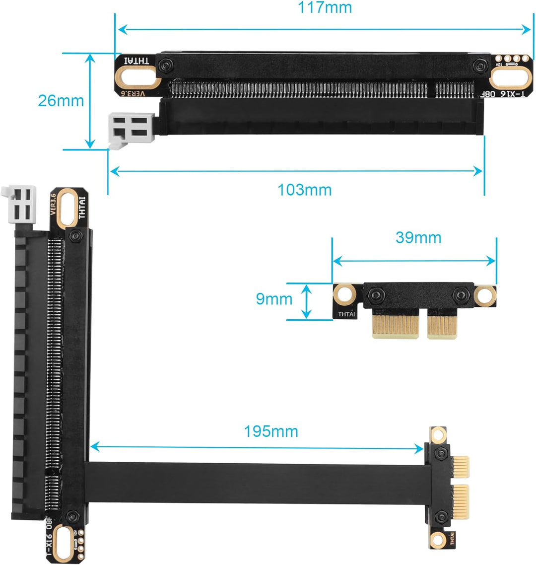 PCIE 3.0 Verlängerungskabel X1 auf X16 Extender Adapter PCI-Express 1X Stecker auf 16X Buchse für Gr