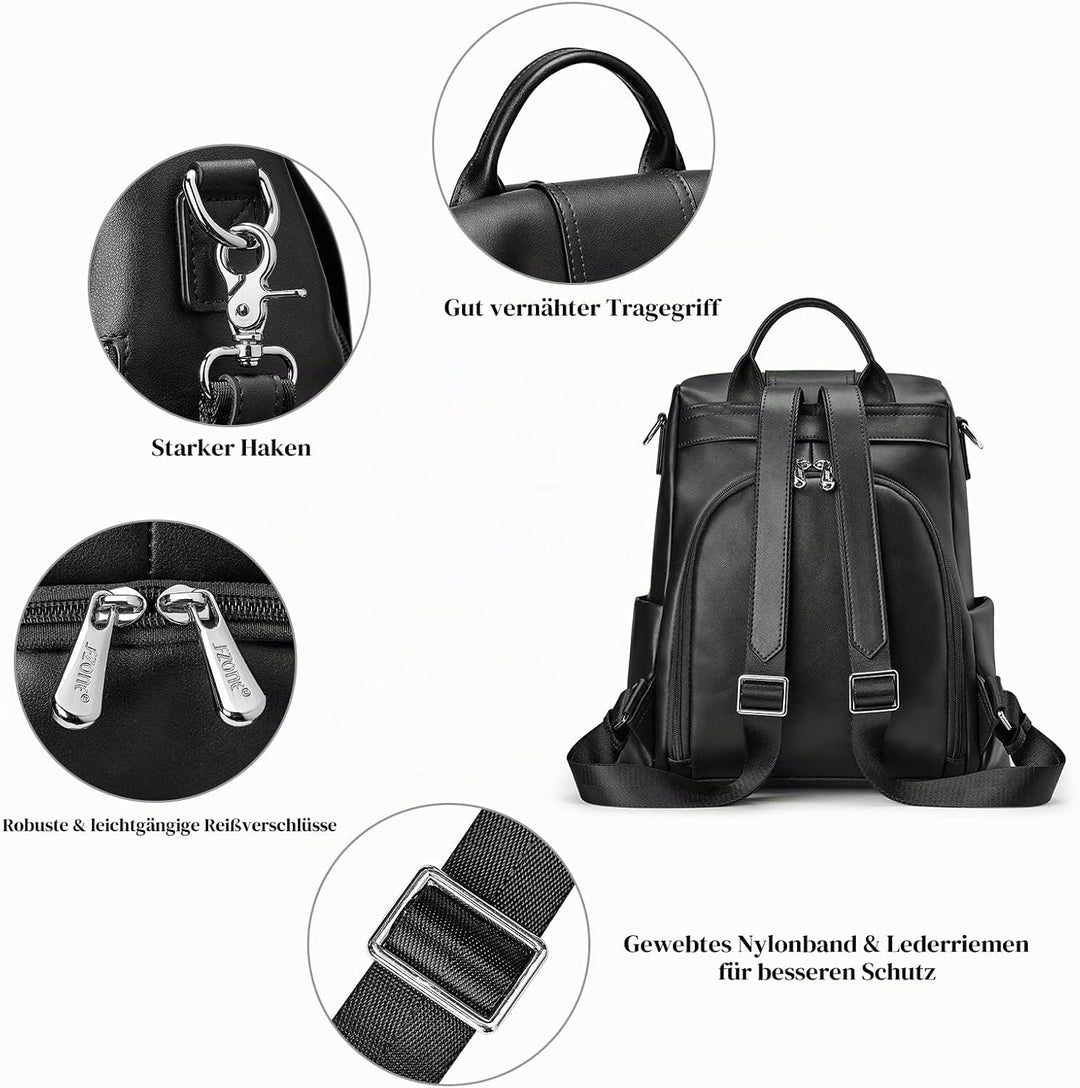S-ZONE Damen Rucksack Wasserdicht Weiches Echtleder Anti Diebstahl Mode Schultasche Handtasche Casua