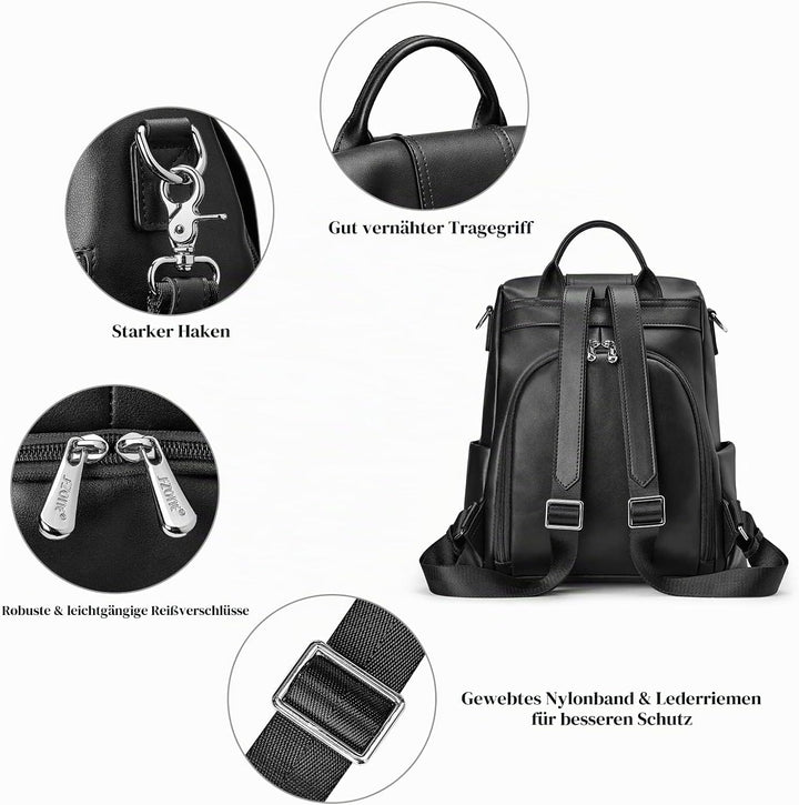 S-ZONE Damen Rucksack Wasserdicht Weiches Echtleder Anti Diebstahl Mode Schultasche Handtasche Casua