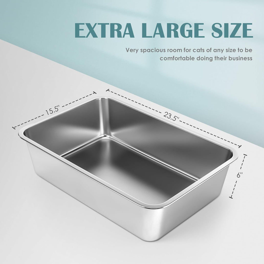 IKITCHEN Grosse Katzentoilette Edelstahl(60×40×15cm), Litter Box Katzenklo, Katzen und Kaninchen Met