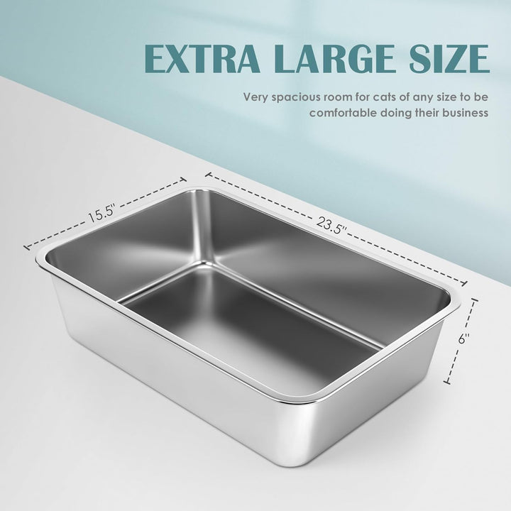 IKITCHEN Grosse Katzentoilette Edelstahl(60×40×15cm), Litter Box Katzenklo, Katzen und Kaninchen Met