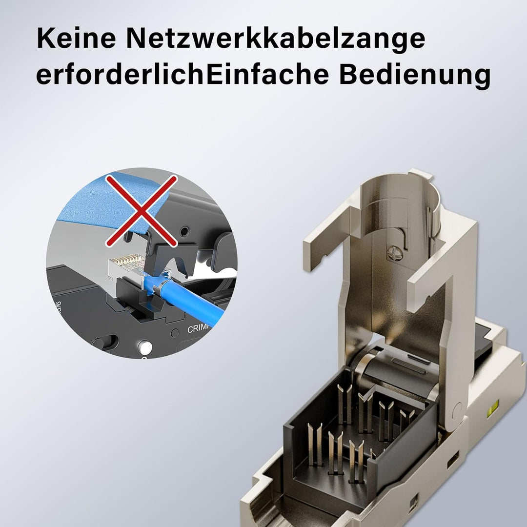 iwillink RJ45 Stecker Werkzeuglos, CAT7 Netzwerkstecker, LAN Stecker Ethernet Verlegekabel 10Gbit/s,