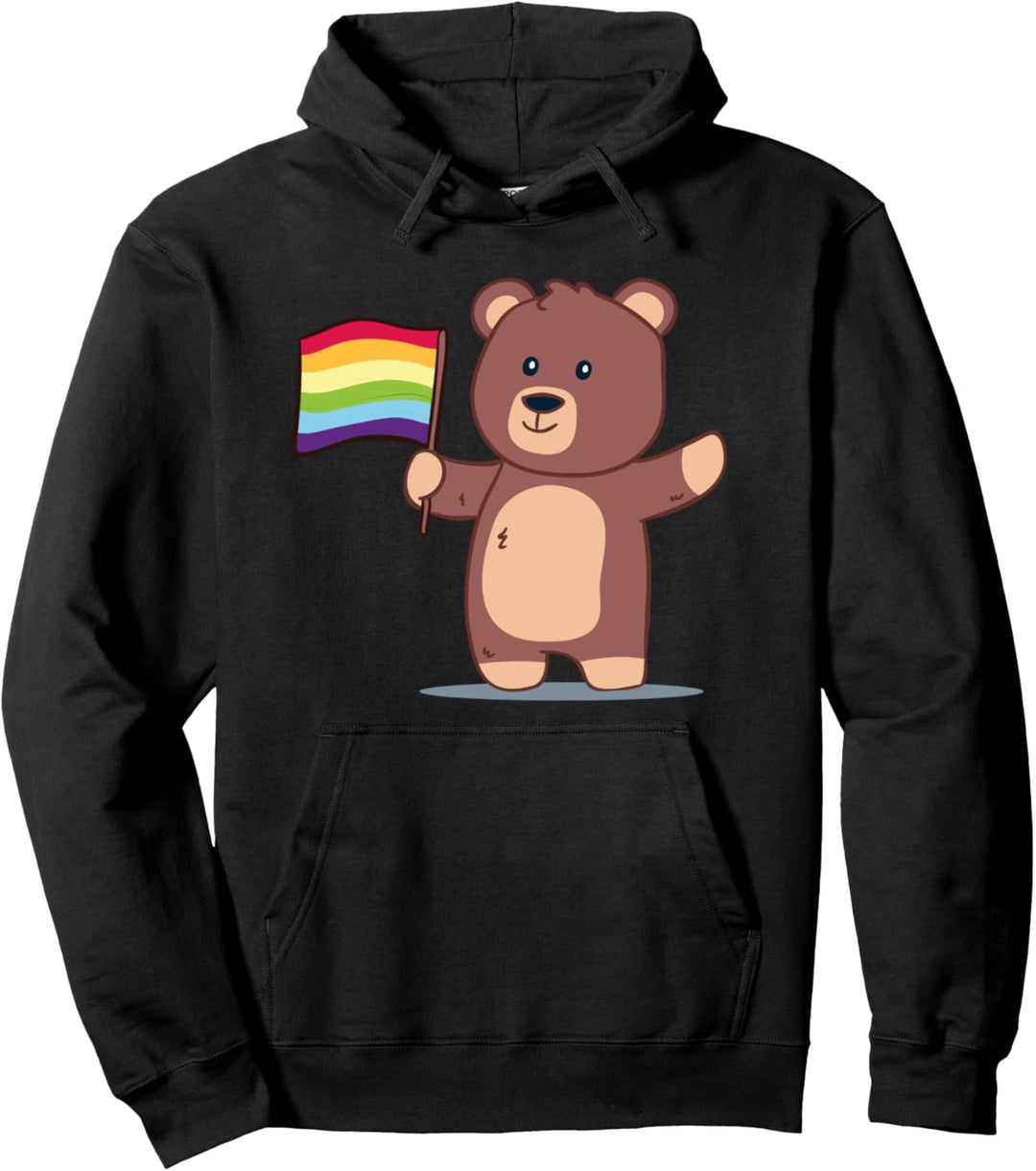 Süsser Teddybär Bär mit Regenbogen Flagge Pullover Hoodie