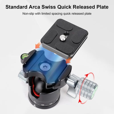 Koolehaoda Low Profile Kugelkopf,Panorama Stativkopf 360° drehbar mit 1/4" Schraube Schnellwechselpl