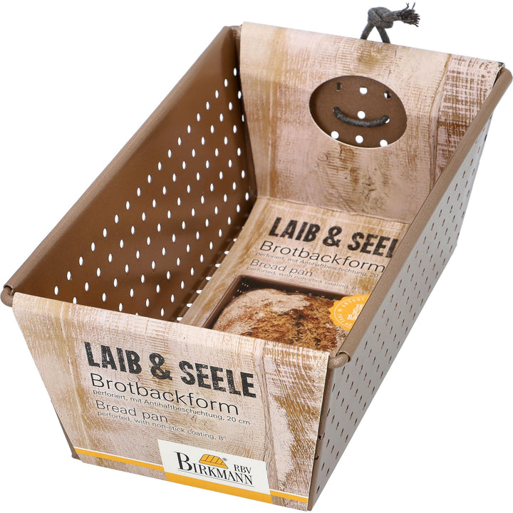 Birkmann, Laib &amp; Seele, perforierte Brotbackform, 20 cm, Backform für kleine Brote, aus bronzefarben