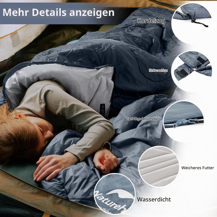 Naturehike Camping Schlafsack in Deckenform mit Kapuze | Geeignet für Alle vier Jahreszeiten, Leicht