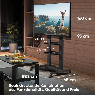 ONKRON Mobiler TV Ständer 40-80 Zoll Fernsehständer mit Rollen ⌀50 TV Standfuss LED LCD Flach Curved