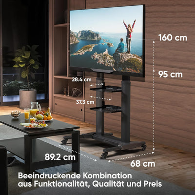 ONKRON TV Standfuss Fernseher aus Aluminium - TV Ständer rollbar & höhenverstellbar 40-80 Zoll LED P