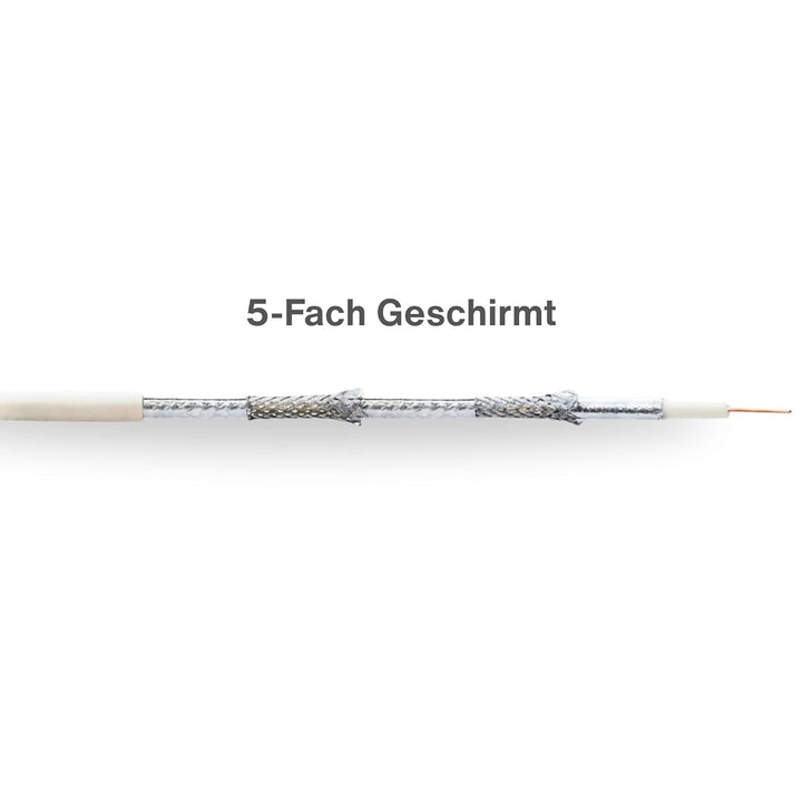Premium X Deluxe PRO Koaxial Kabel 5-Fach geschirmt, reines Kupfer 100 Meter SAT Antennenkabel + 10