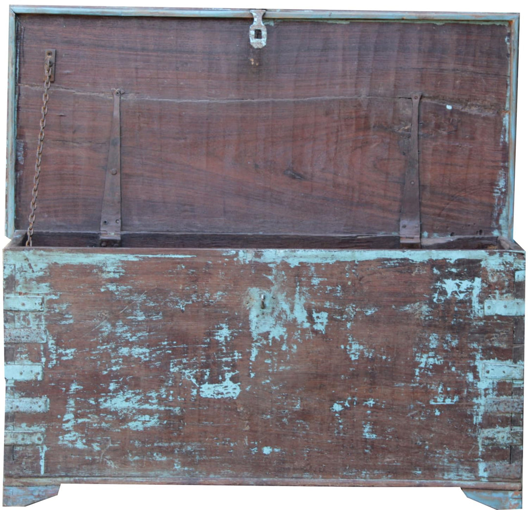 GURU SHOP Holztruhe aus Massivholz im Vintage Look - Modell 1, Braun, 46x90x40 cm, Truhen, Kisten, K