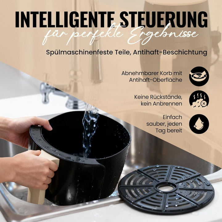 Heissluftfritteuse - 6 L kompakte Heissluftfritteuse für schnelle Mahlzeiten, Touch Controls, Airfry