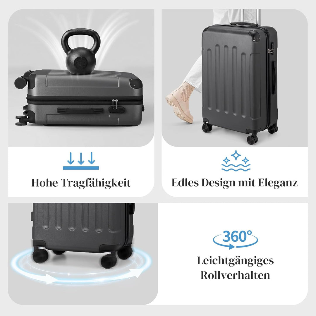 LEADZM Kofferset 4 teilig Hartschale mit verstärkten Ecken, Reisekoffer mit Rollen Gross, Handgepäck
