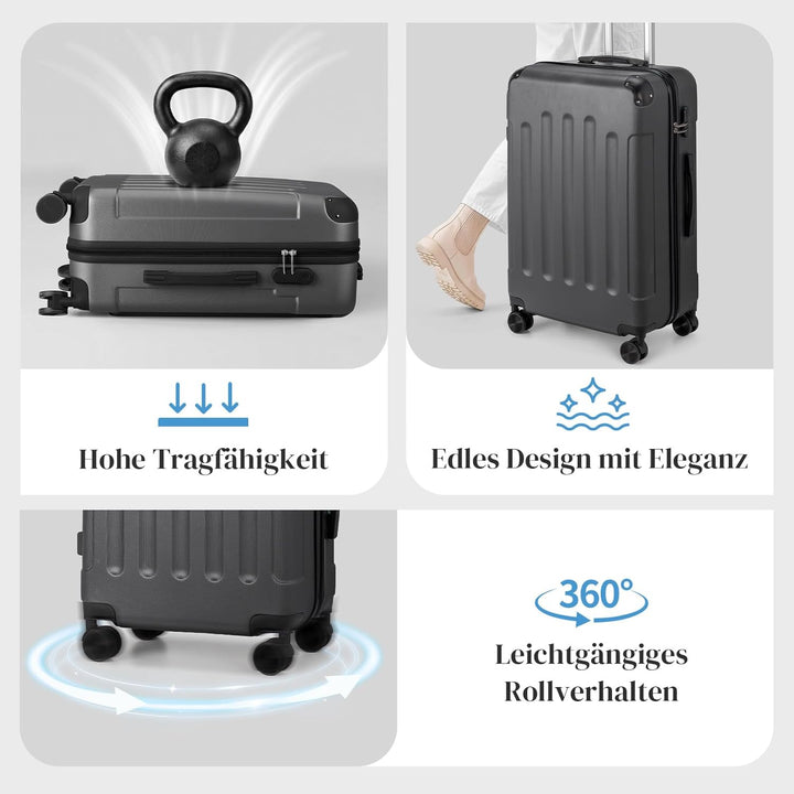LEADZM Kofferset 4 teilig Hartschale mit verstärkten Ecken, Reisekoffer mit Rollen Gross, Handgepäck