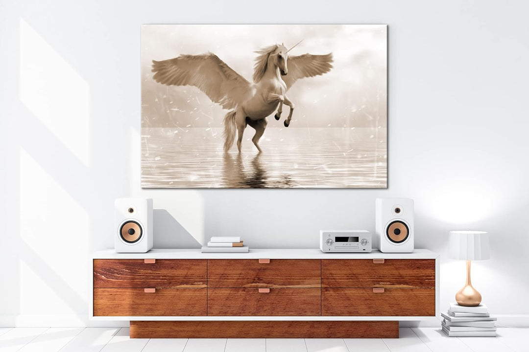 deyoli beflügeltes Einhorn Format: 80x60 Effekt: Sepia als Leinwandbild, Motiv fertig gerahmt auf Ec