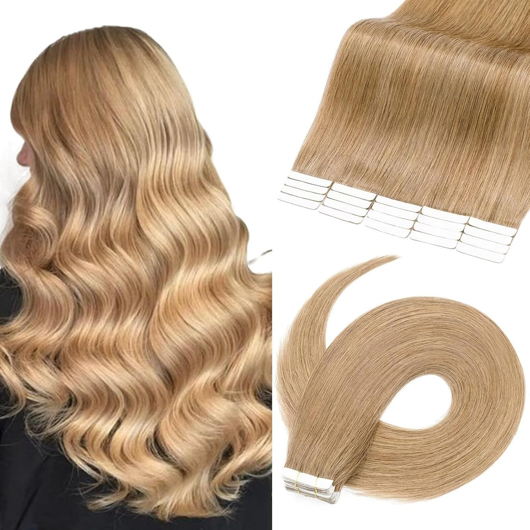TESS Tape Extensions Echthaar #27 Honigblond 50 cm Echthaar Haarverlängerung 20 Stücke Glatt Remy Ta